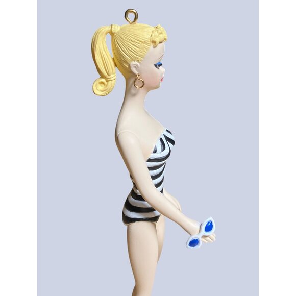 Barbie 1959 Blonde Ponytail Striped Swimsuit Collectible Ornament With Stand - Picture 8 of 15